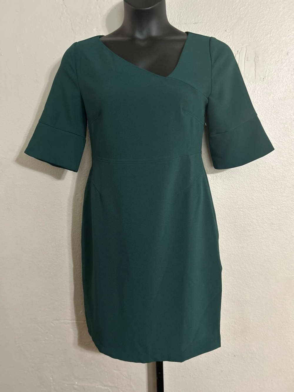 Lark & Ro Emerald Green Asymmetric Neck Midi Sheath Dress size 12